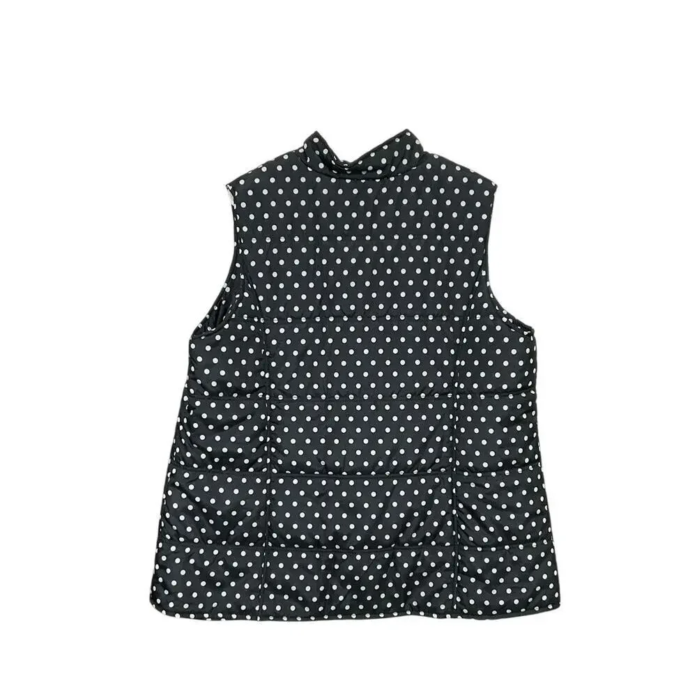 Polka Dot Puffer Vest Full Zip Pockets Black White Size 1X Plus